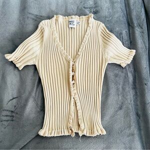 Princess Polly Cream Ribbed Button Down Shirt